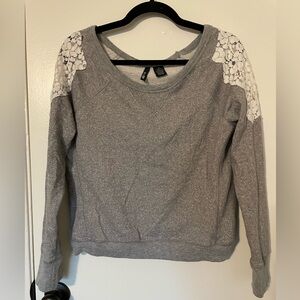 Medium Gray Sweater w/ Lace Sleeves